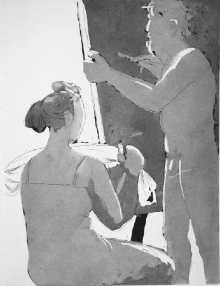 Офорт И Аквитанта Manzu - Pittore e modella