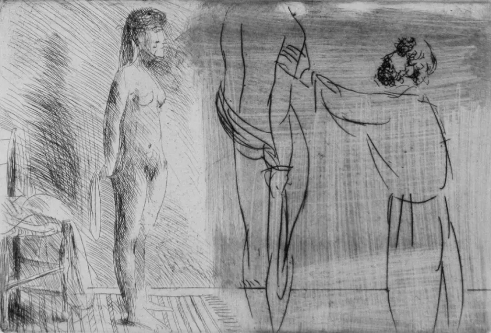 Офорт Manzu - Scultore nello studio