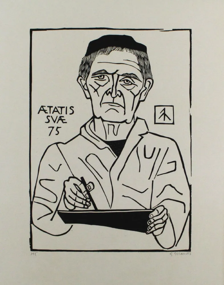 Линогравюра Marcks - Selbstbildnis von vorn (Halbfigur)