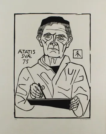 Линогравюра Marcks - Selbstbildnis von vorn (Halbfigur)