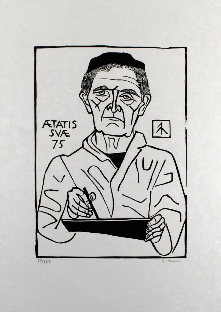 Линогравюра Marcks - Selbstbildnis von vorn (Halbfigur)