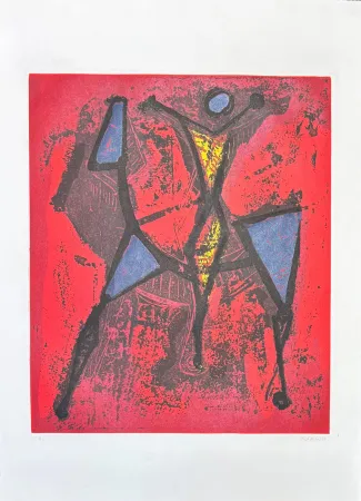 Акватинта Marini - Marino Marini (1901-1980) - CAVALIERE I - Color Aquatint on Goya paper - 1972