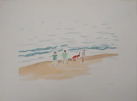 Литография Marquet - Les enfants sur la plage 
