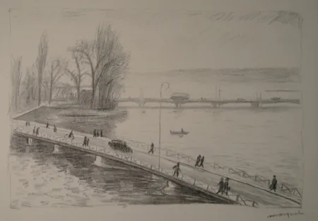 Офорт Marquet - Vue de deux Ponts (L'île Rousseau, Genève).