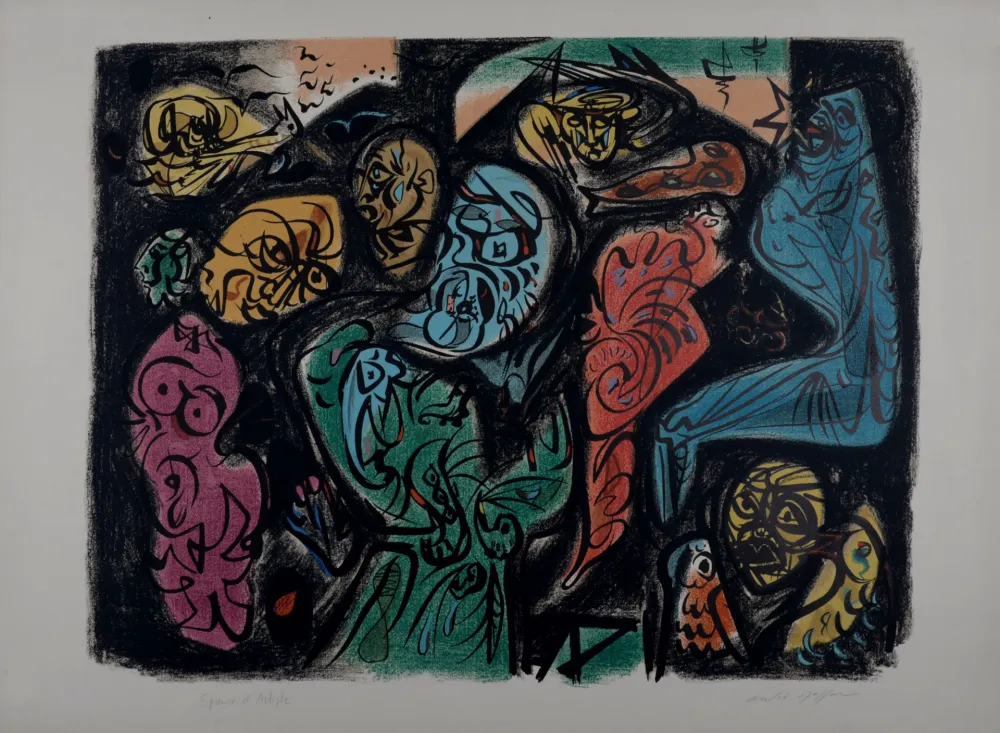 Литография Masson - Astres et visages, 1972 - Hand-signed