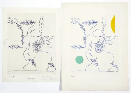 Офорт И Аквитанта Masson - FANTASME ÉROTIQUE (1960). 2 épreuves dont 1 unique.