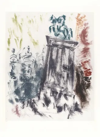 Литография Masson - Statue du Colleone le soir (Voyage à Venise)