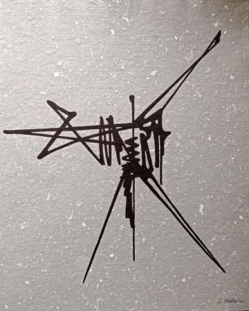 Нет Никаких Технических Mathieu - Abstract Composition, Beautiful Hand signed lithograph, black abstraction on grey background , Hand signed!