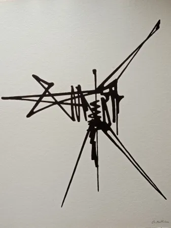 Литография Mathieu - Georges Mathieu (1921-2012) - Abstract conposition - Beautiful hand signed lithograph on thick japan paper, hand signed 