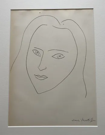 Литография Matisse (After) - Facing Woman’s  portrait with long hair 