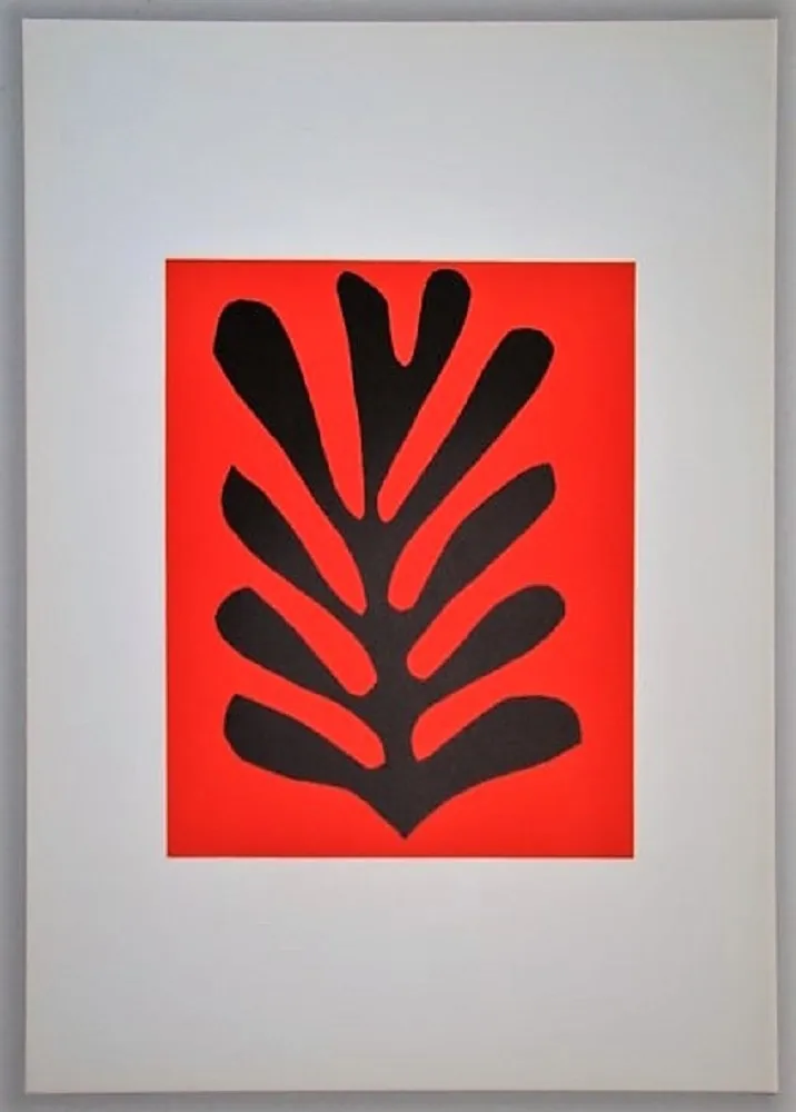 Литография Matisse - Feuille sur fond rouge