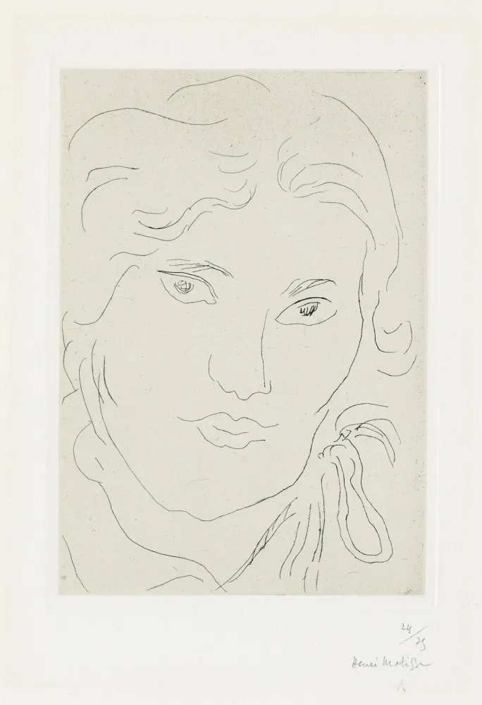 Гравюра Matisse - Jeune fille de face, flot de ruban sur l'épaule gauche