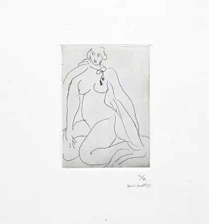 Гравюра Matisse -  Nu accroupi, une cordeliers nouée autour de cou 
