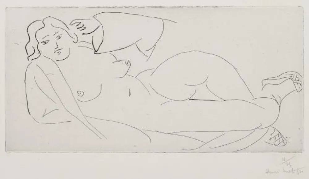 Гравюра Matisse - Nu allongé, aux babouches de paille tressée 