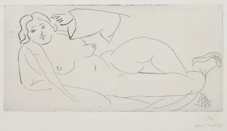 Гравюра Matisse - Nu allongé, aux babouches de paille tressée 
