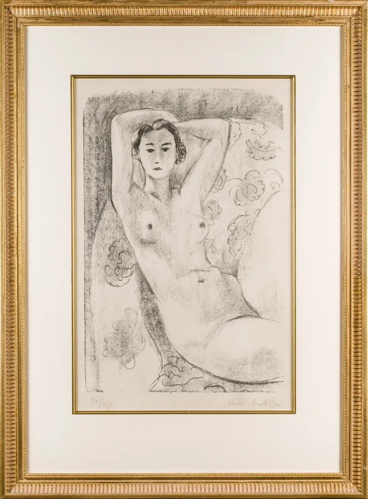 Литография Matisse - Nu assis dans un fauteuil au décor fleuri