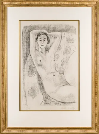 Литография Matisse - Nu assis dans un fauteuil au décor fleuri