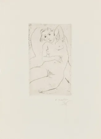 Гравюра Сухой Иглой Matisse - Nu assis-les yeux noris