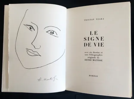 Литография Matisse - Tristan Tzara : LE SIGNE DE VIE. Une lithographie originale signée d'Henri Matisse (1946)
