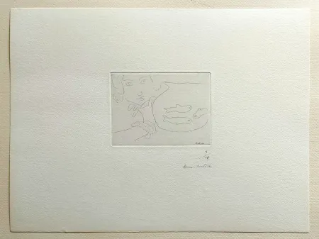 Офорт Matisse - Visage de jeune femme et bocal aux trois poissons