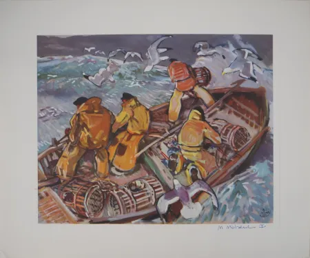 Фототипия Méheut - Bretagne : La relève des casiers dans la tempête