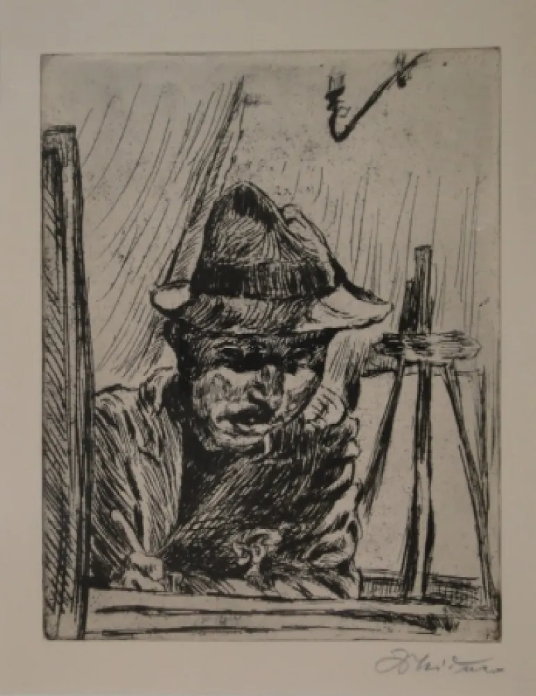 Гравюра Meidner - Selbstbildnis (mit Hut im Atelier)