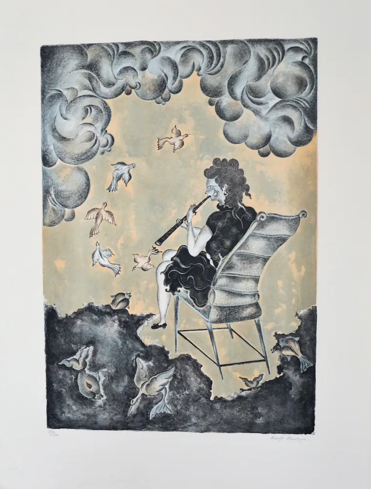 Литография Mendoza - La mujer de la magia musical (en azul)