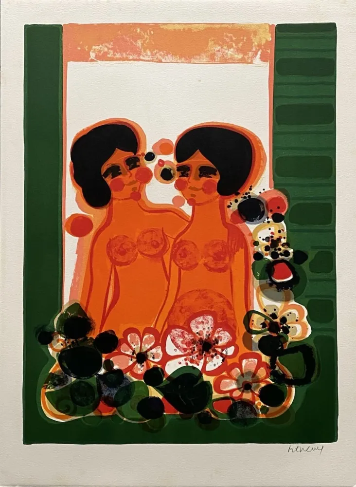 Литография Menguy - Au balcon