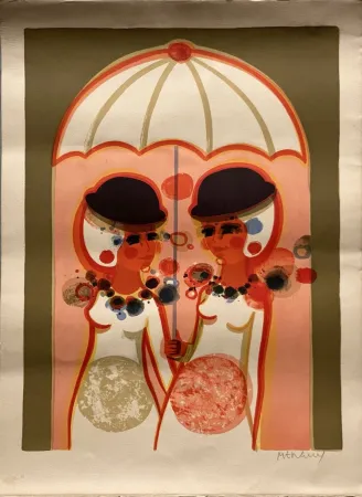 Литография Menguy - Le parapluie