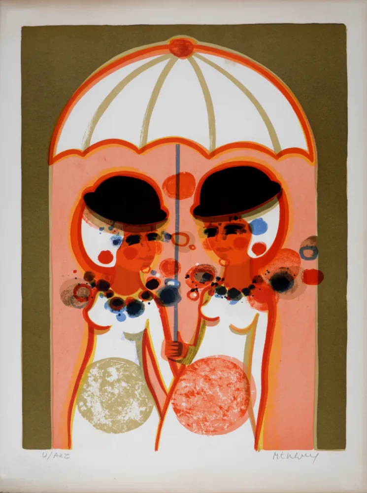 Литография Menguy - Le Parapluie, Les Angéliques, 1975