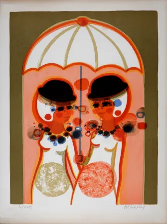 Литография Menguy - Le Parapluie, Les Angéliques, 1975
