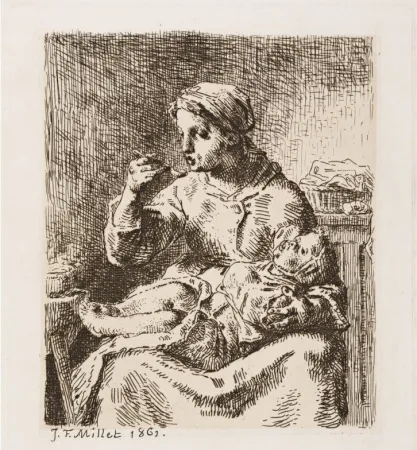 Гравюра Millet - La bouillie