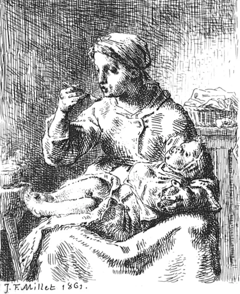 Офорт Millet - La Bouillie