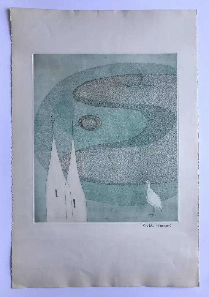 Акватинта Minami - Sans titre (Lac et oiseau blanc)