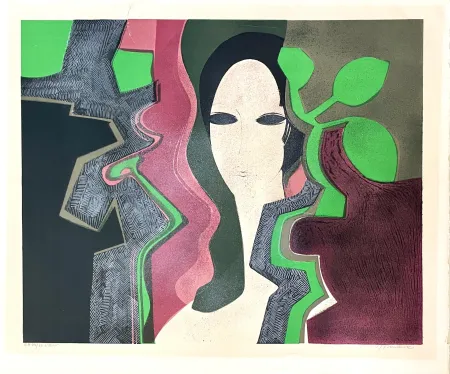 Литография Minaux - Sandra au feuillage