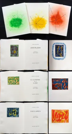 Иллюстрированная Книга Miró - ANTI-PLATON - LA LUMIÈRE DE LA LAME - SACCADES. 3 volumes. 24 EAUX-FORTES (1962).