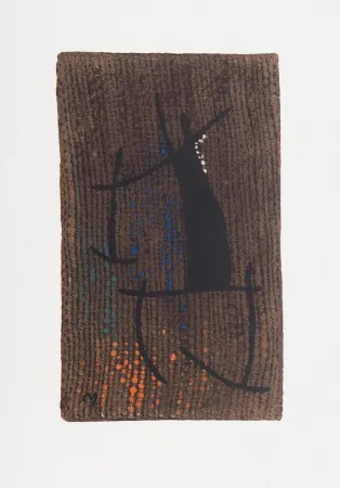 Литография Miró - Femme au fond marron