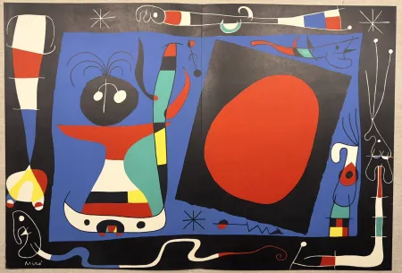 Литография Miró - FEMME AU MIROIR. Lithographie originale de 1956