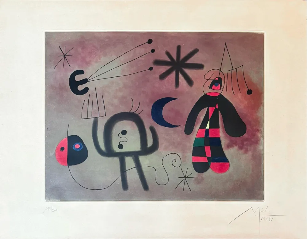 Гравюра Miró - Joan Miró (1893–1983) - L'Oiseau Fusée - Coloured etching - 1952