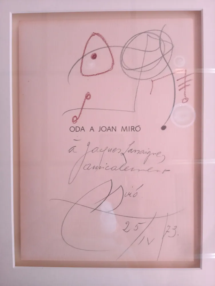 Нет Никаких Технических Miró - Original drawing dedicated to Jacques Lassaigne (with COA)