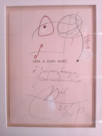 Нет Никаких Технических Miró - Original drawing dedicated to Jacques Lassaigne (with COA)