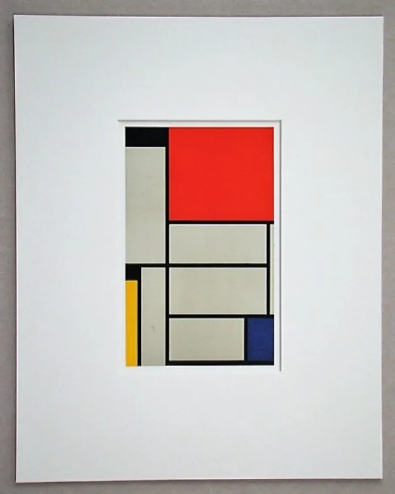 Литография Mondrian - Compositie met rood, geel, blauw, zwart en grijs