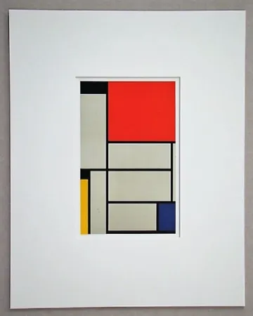 Литография Mondrian - Compositie met rood, geel, blauw, zwart en grijs