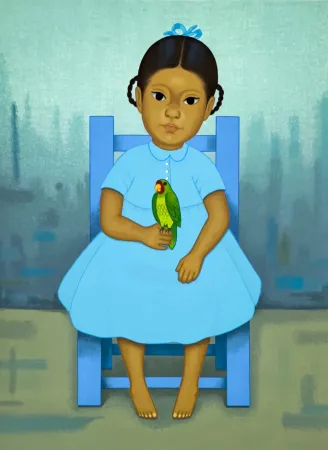 Сериграфия Montoya - Chica con pajaro