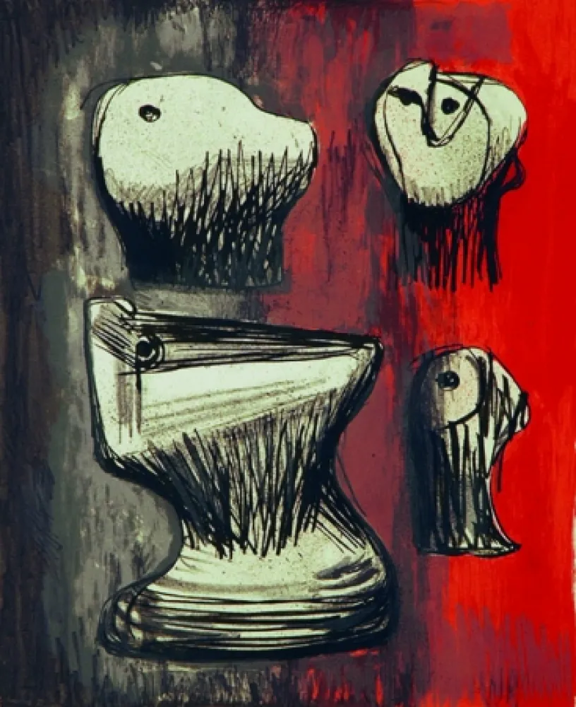 Литография Moore - Heads ideas for sculpture