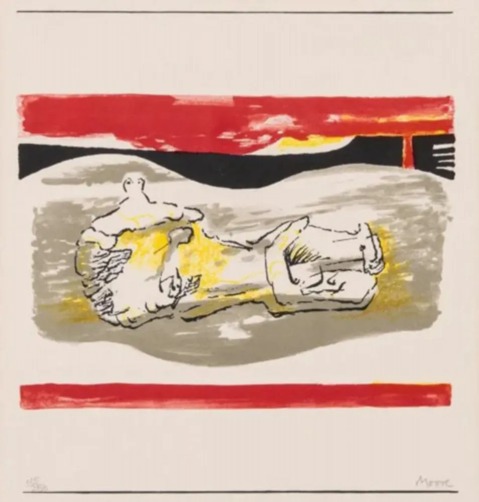 Литография Moore - Reclining Figure with Red Stripes