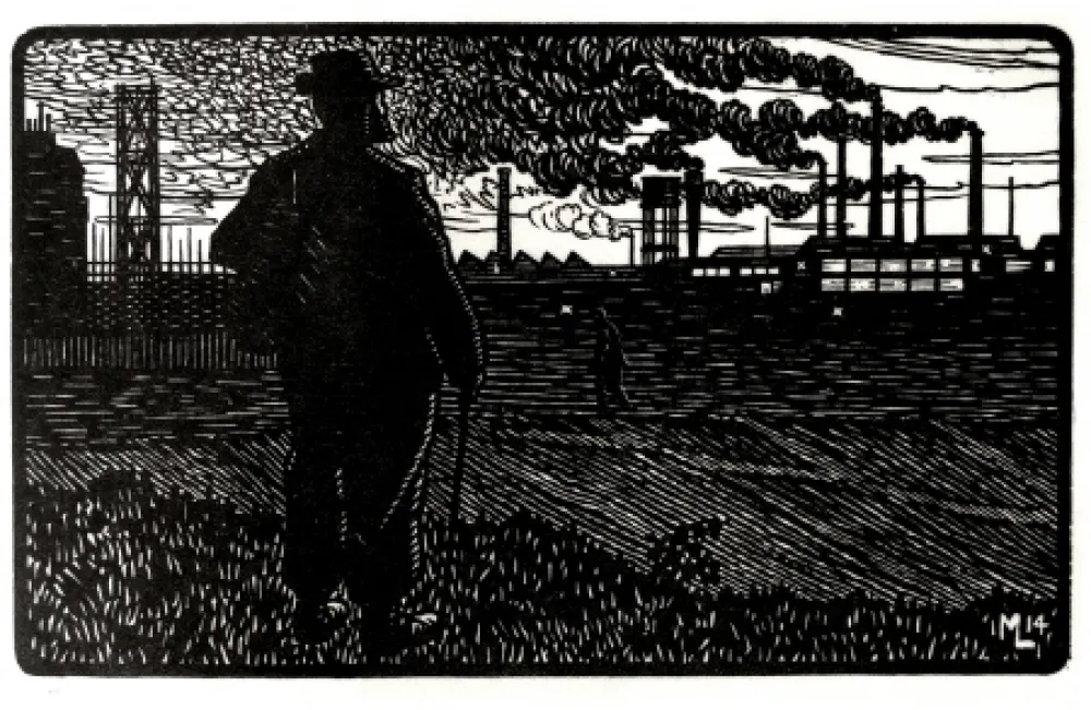 Гравюра Moreau - LE CHEMINOT / THE RAILROADER - Gravure s/bois / Woodcut - 1912