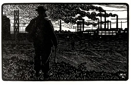 Гравюра Moreau - LE CHEMINOT / THE RAILROADER - Gravure s/bois / Woodcut - 1912