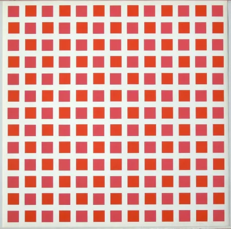 Сериграфия Morellet - 1 carré rouge 1 carré orange