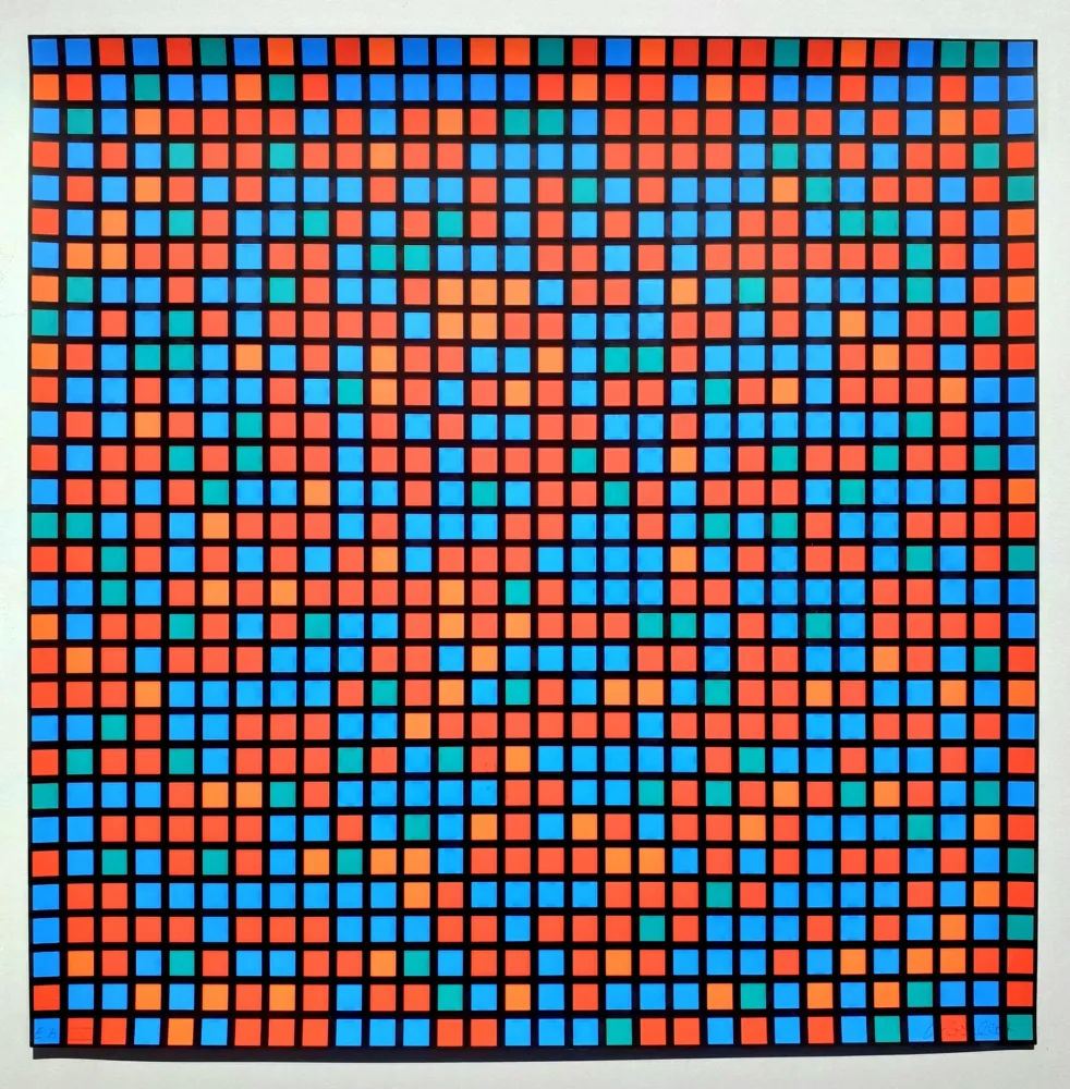 Сериграфия Morellet - Chartres bleu rouge